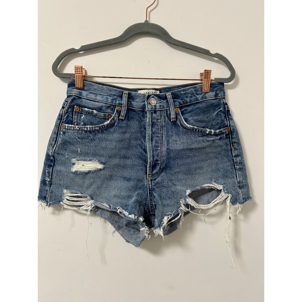 AGOLDE Parker Distressed Denim Shorts Women 25 Blue Grunge High Rise Organic